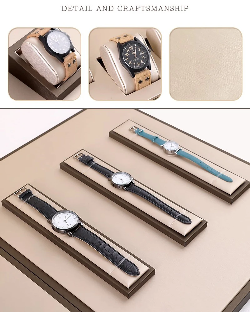Luxury Brown Leatherette Watch Display Stand Holder – Retail Store Counter and Window Organizer for Watch Presentation, Ramp Base Desk Prop for Jewelry Shop Showcase and Professional Display Use 9