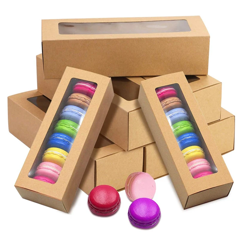 5/10/20 Pack Kraft Paper Macaron Boxes with Clear Window, Dessert Packaging Cupcake Cookie Treat Delivery Boxes for Wedding, Party, Birthday, Bakery, Eco-Friendly Takeaway