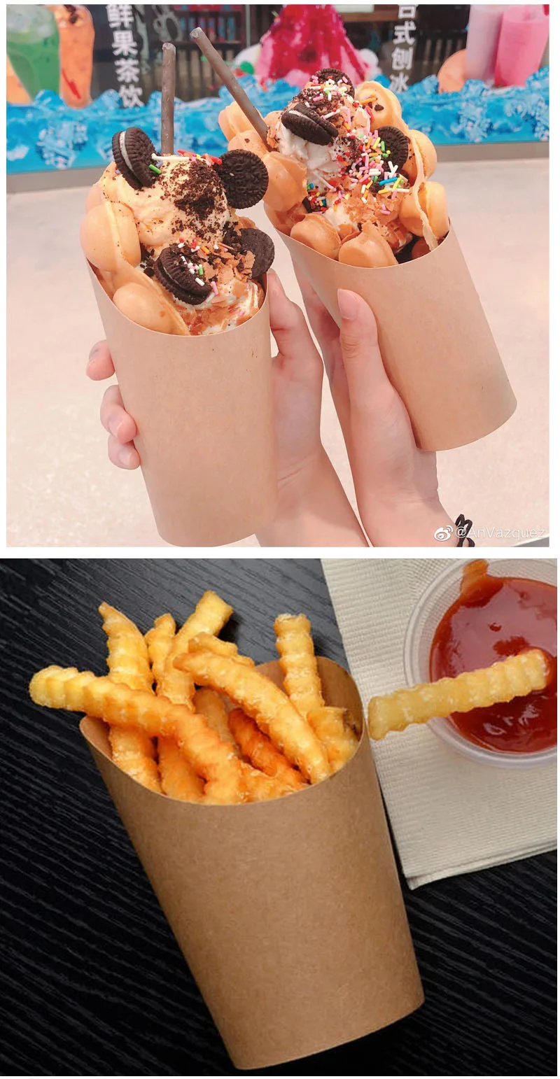 100pcs Kraft Paper French Fry Cups and Snack Buckets, Disposable Fried Chicken Leg Containers, Thickened Food-Grade Snack Egg Cups for Party, Takeout, Catering, and Fast Food 6