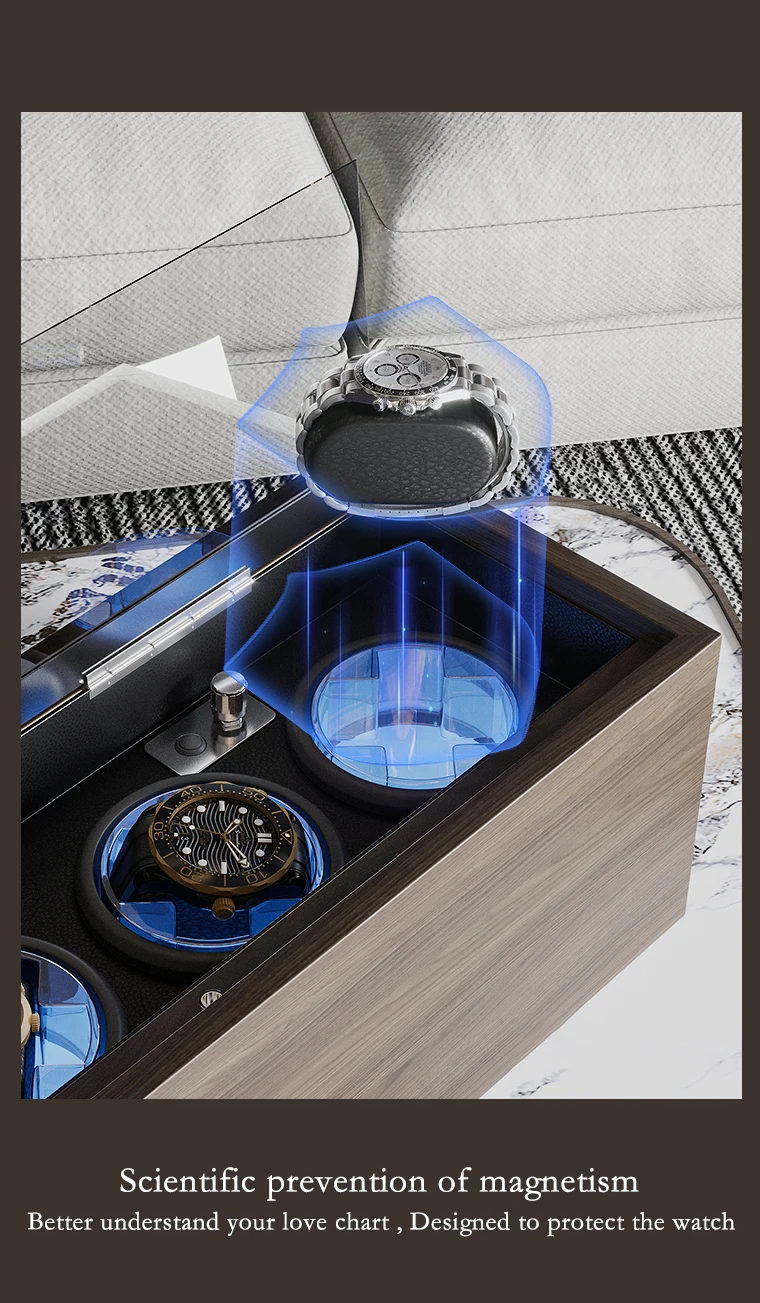 Luxury 4-Slot Automatic Watch Winder Box with High-Precision Japanese Motor, Premium Wooden Construction, Soft Memory Foam Cushions, LED Illumination, Lid Stop Function, Universal AC/USB Powered, Ideal Display Case for Mechanical Watches 4