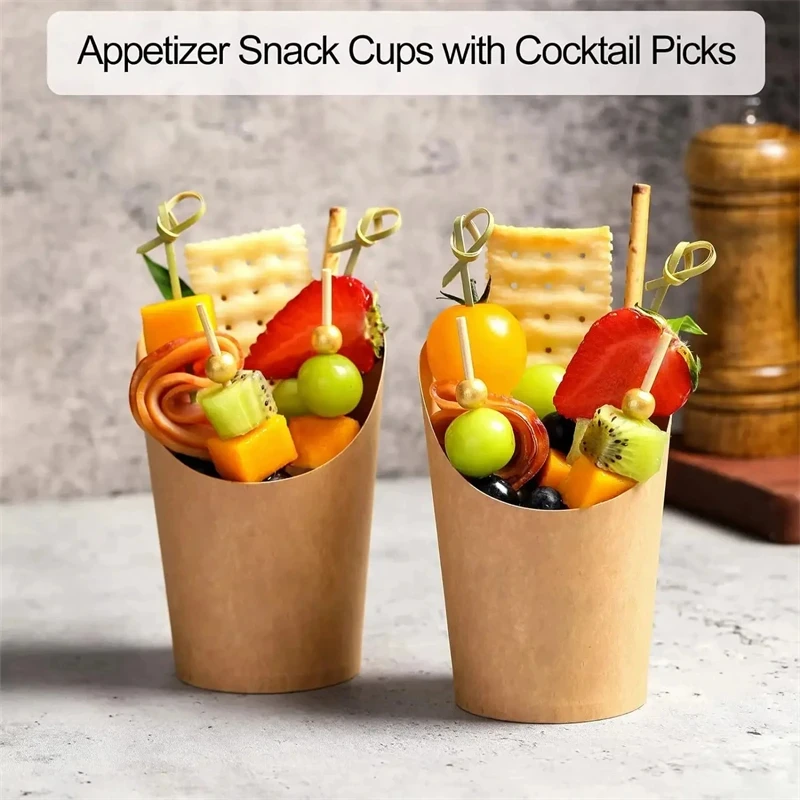 50/100PCS Disposable Kraft Paper French Fry Cups, Potato Chips Holders, Charcuterie Snack Boxes, Birthday Party Supplies, Takeout Food Containers, Eco-Friendly Fast Food Paper Cups for Snacks 2