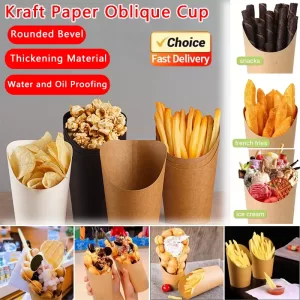 50/100PCS Disposable Kraft Paper French Fry Cups, Potato Chips Holders, Charcuterie Snack Boxes, Birthday Party Supplies, Takeout Food Containers, Eco-Friendly Fast Food Paper Cups for Snacks