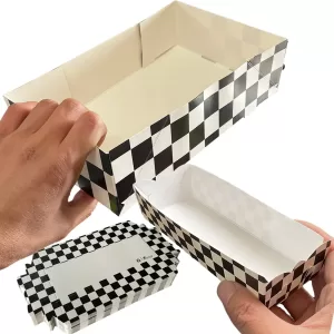 Checkered Paper Food Trays Black and White Disposable Popcorn Hot Dog French Fries Nacho Chip Snack Basket Boats Classic Racing Theme Serving Plates for Birthday Party Supplies Catering Events