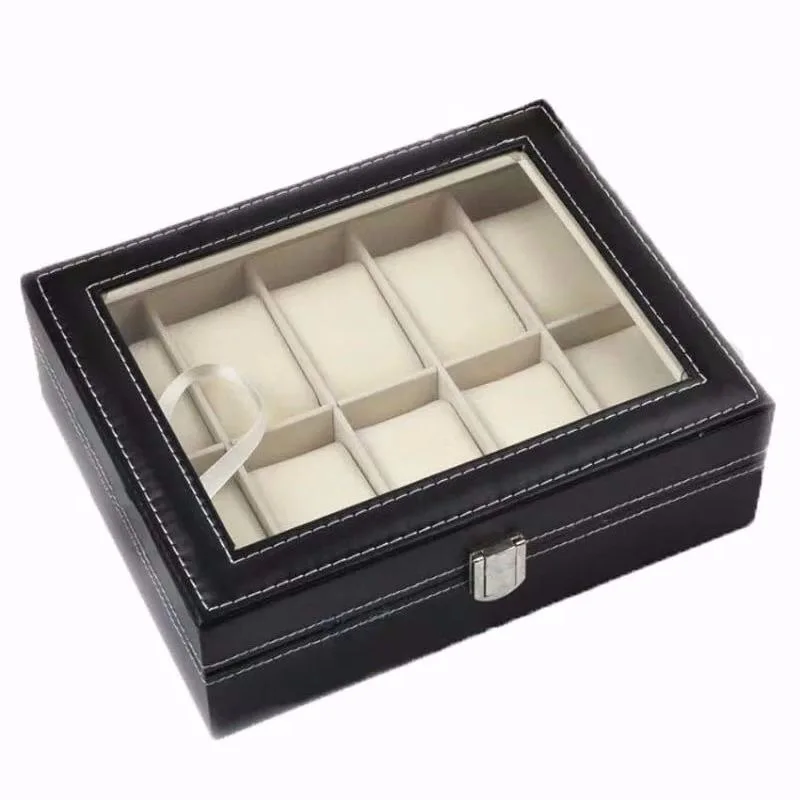 Premium PU Leather Watch Display Box with Glass Lid, Multi-Slot Organizer for 2/3/4/5/6/8/10/12/20 Watches, Elegant Jewelry Storage Case for Men and Women, Sophisticated Collector and Travel Organizer - 图片 5