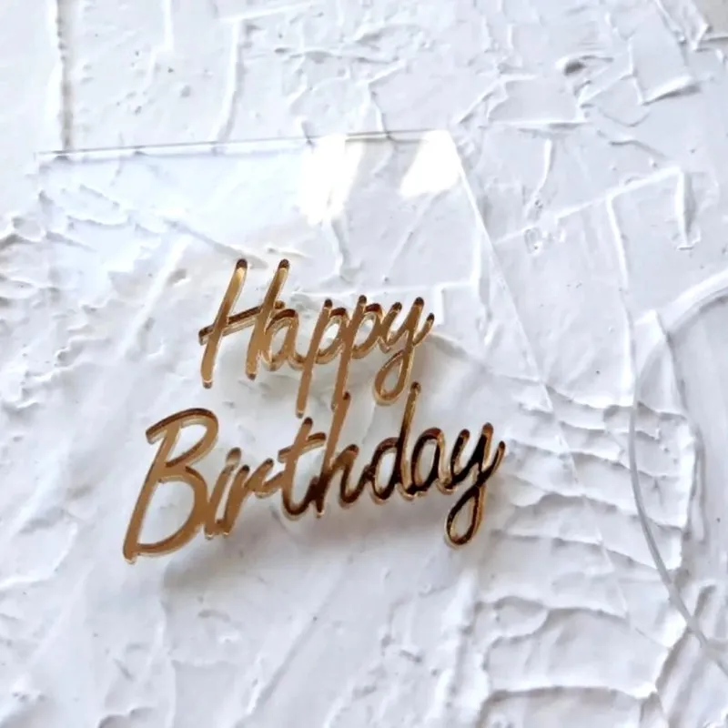 New Design Rectangle Side Acrylic Gold Happy Birthday Cake Topper Elegant Laser-cut Decorative Packaging for Baking Party Supplies Wedding Birthday Cake Decoration Accessories - 图片 2
