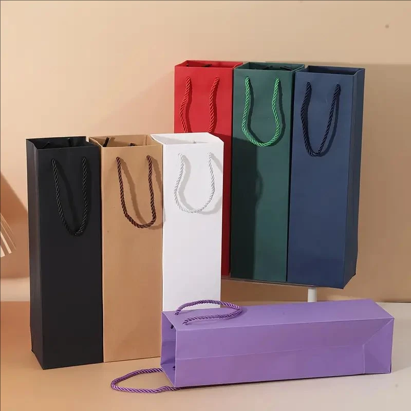 7/8 PCS Solid Color Thickened Wine Bags, Elegant Reusable Cardboard Tote Gift Bags for Weddings, Parties, and Birthdays – Eco-Friendly Wine Packaging, Durable & Stylish Gift Bags for Bottled Drinks - 图片 4