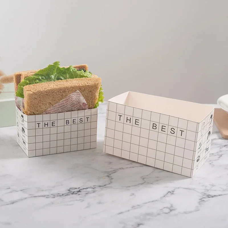 50pcs Foldable Sandwich & Toast Paper Boxes, Waterproof & Oil-Resistant Takeout Packaging for Burgers, Baked Goods, Snacks, Bakery, Party Catering, Meal Prep, Eco-Friendly Food Containers - 图片 5