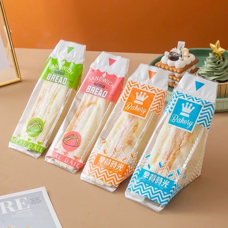 100 Pieces Transparent Anti-Fog Disposable Triangle Sandwich Bags 17.5x23.5cm for Sandwiches, Toast, Burgers, Cake & Bread Packaging, Easy Tear, Food-Safe, Lightweight & Practical for Home & Commercial Use 8