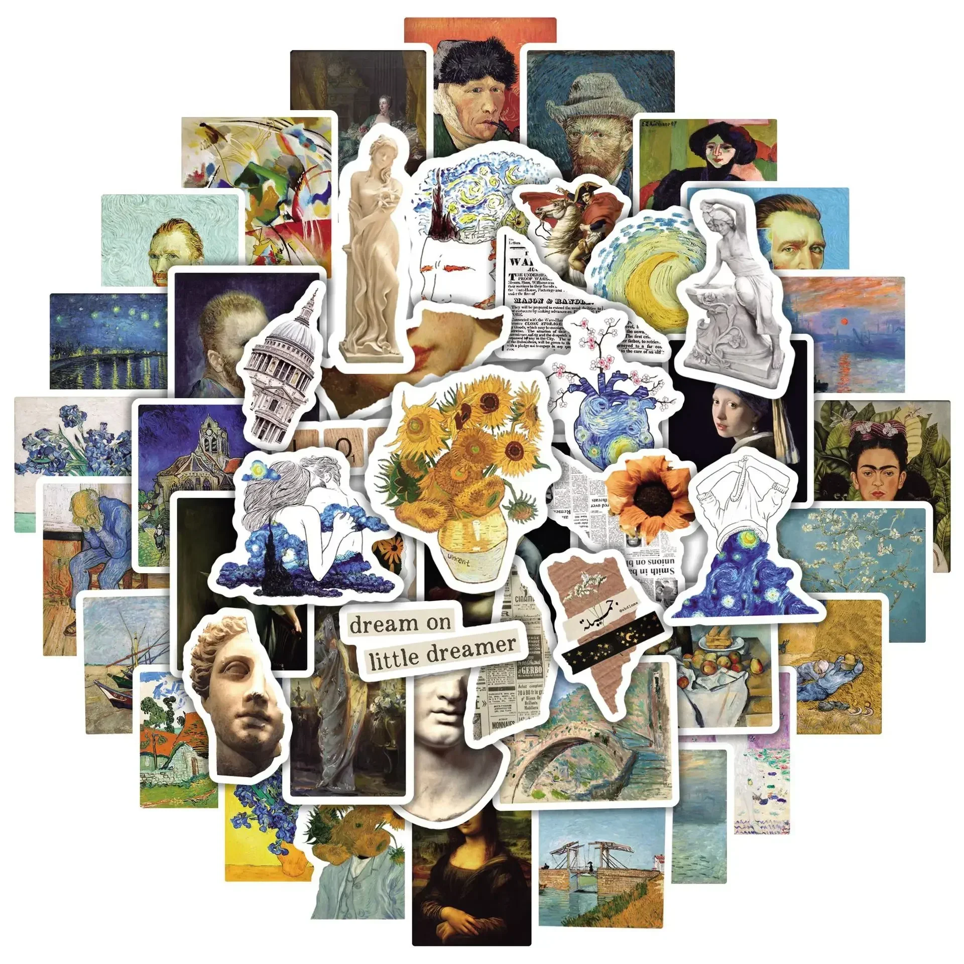 50/100Pcs Van Gogh Oil Painting Aesthetic Stickers Pack — Waterproof DIY Art Decals for Cars, Motorcycles, Laptops, Suitcases, Guitars, Handbags, Children's Crafts, Gift Wrapping and Creative Packaging Projects 1
