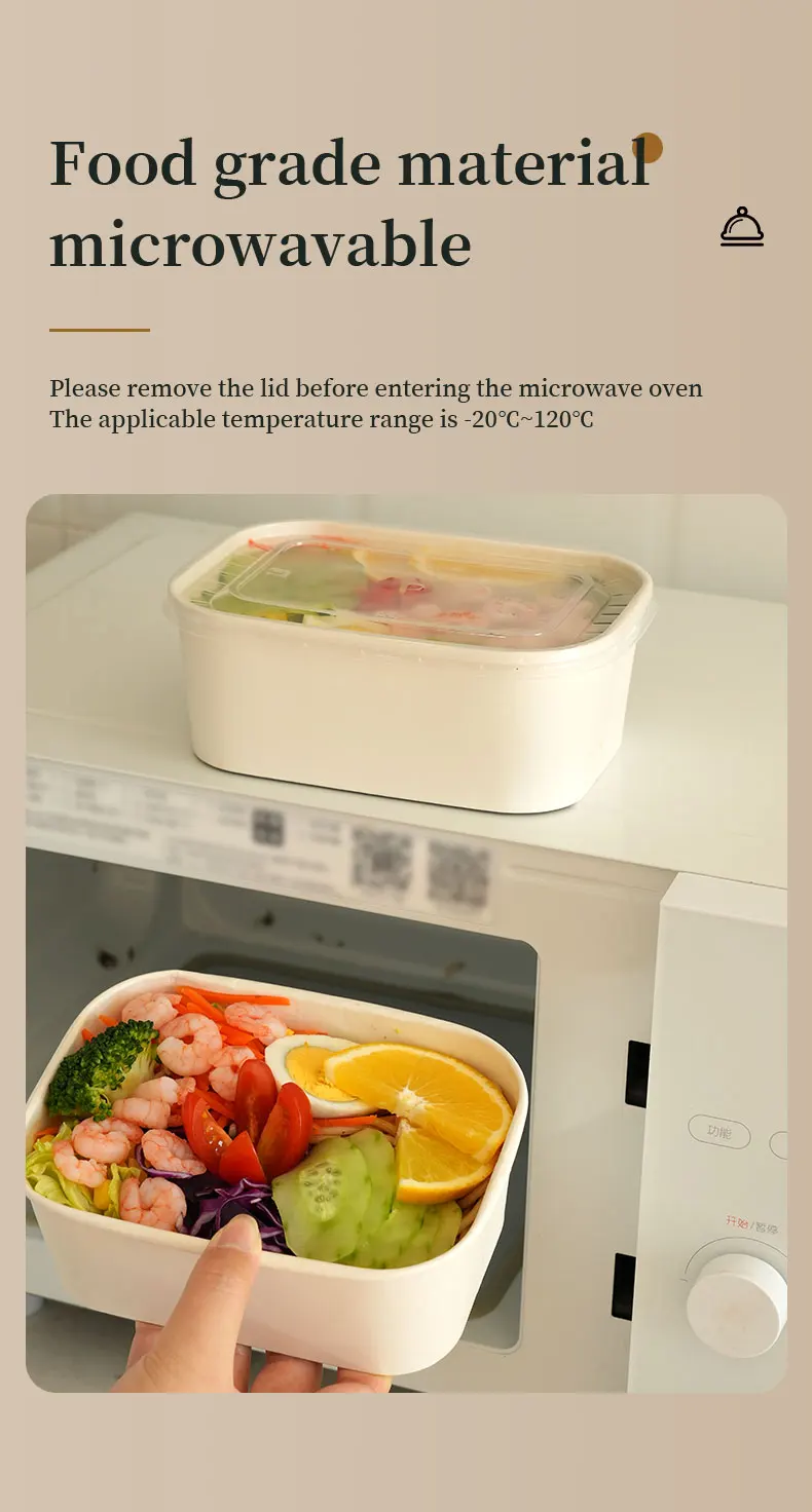 25-Pack Kraft Paper Lunch Box Bowls with Lids Disposable Square Food Containers for Salads Fast Food Bento Meals Takeout Microwave-Safe Food Storage Containers 500ml-1000ml 3