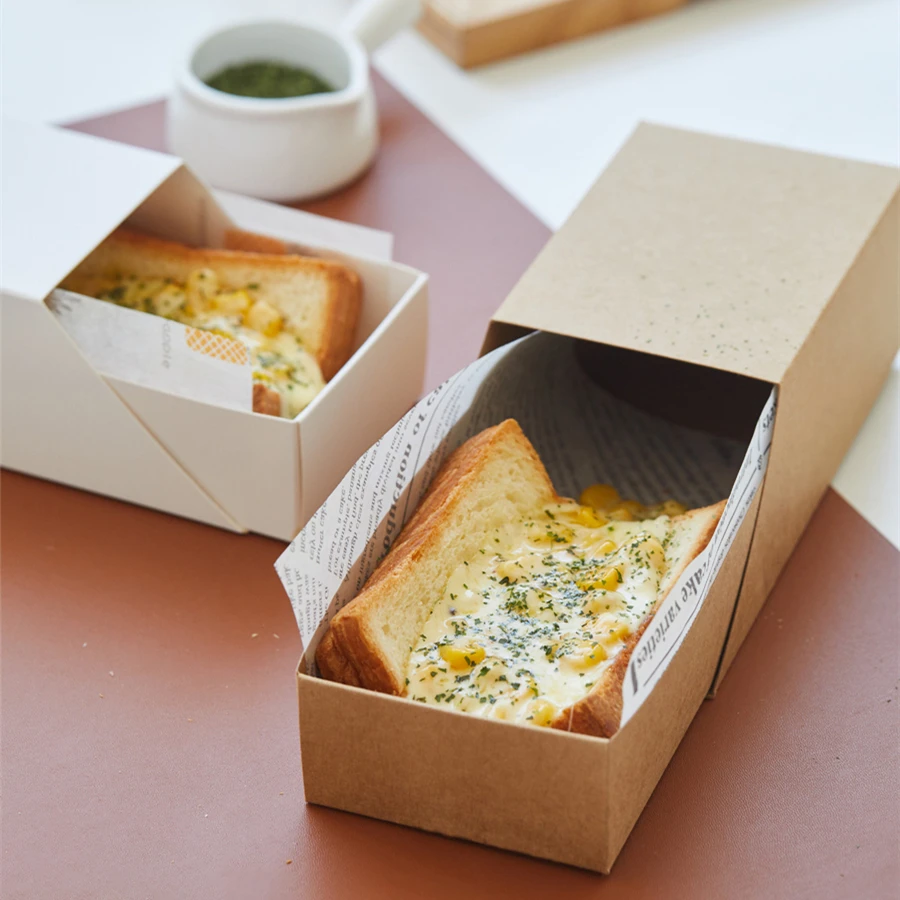 10/20Pcs Disposable Snack and Sandwich Boxes, Paper Takeout Boxes for Hot Dogs, Toast, Cake, Mousse, Bread, and Party Snacks, Eco-Friendly Sugarcane Pulp Food Containers - 图片 4