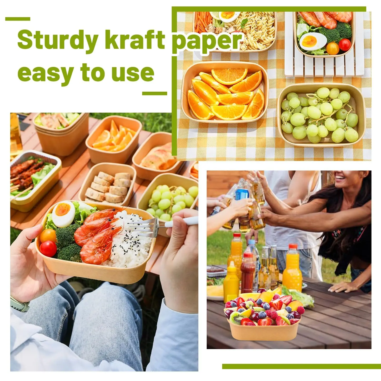 25PCS Kraft Paper Lunch Box with Lid, Square Disposable Food Containers, Eco-Friendly Salad Bowl Takeout Packaging Box for Snacks, Picnic, Meal Prep, Catering, Parties, Household Storage - 图片 6