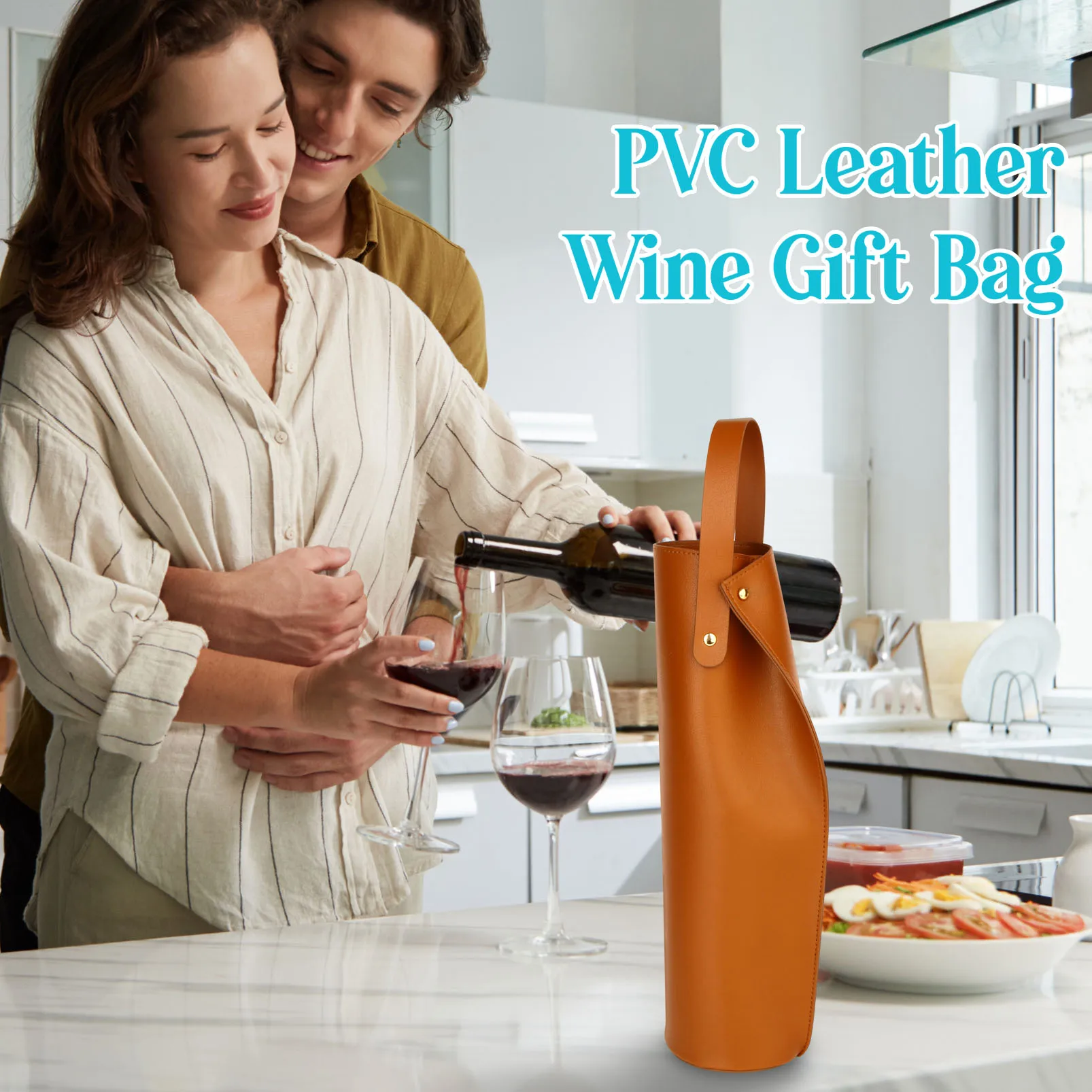 Reusable PVC Leather Wine Tote Carrier – Double Layered Wine Bag for Gift Packaging, Birthdays, Holidays, and Party Wine Presentation, Available in Blue and Brown