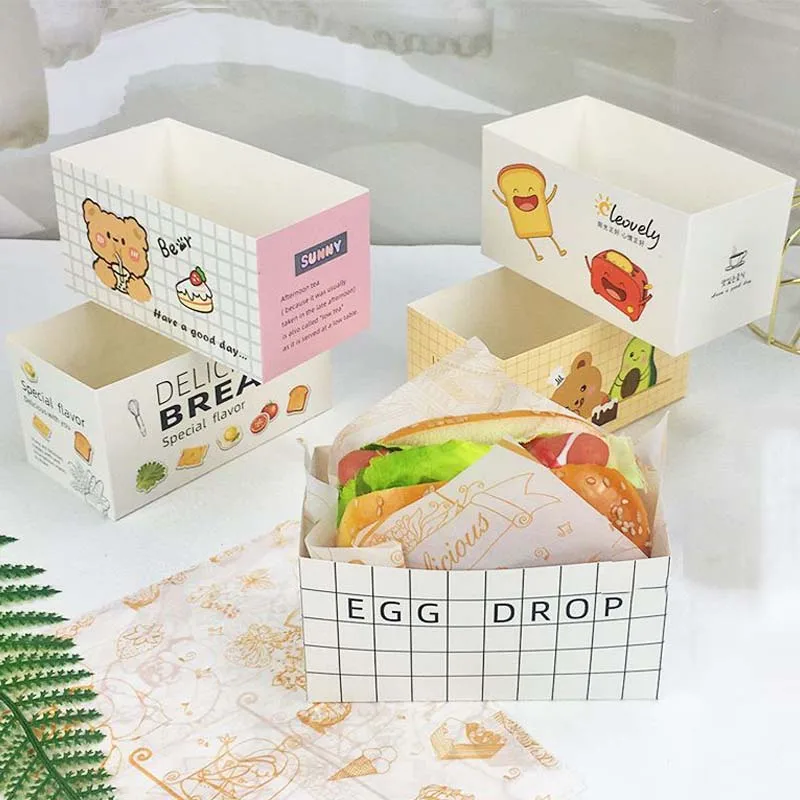 50pcs Disposable Food Packaging Boxes, Paper Sandwich, Toast, Burger, Cake Takeaway Containers, Wrapping Boxes for Breakfast, Lunch, Party, Wedding, Birthday, Anniversary, Restaurant, Bakery Use - 图片 5