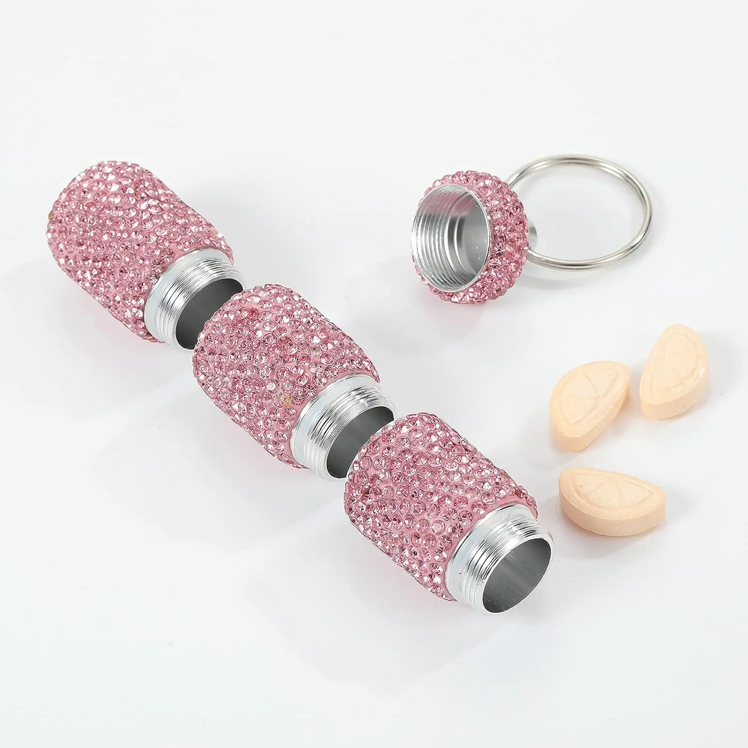 Bling Rhinestone Pill Case, Portable Waterproof Travel Pill Holder with Keychain, Small Pill Organizer Box for Purse or Pocket, Cute Crystal Pill Storage Container for Vitamins or Medication - 图片 4