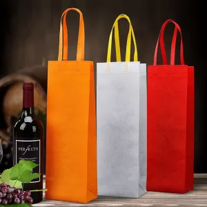 Durable Non-Woven Wine Gift Bag – Waterproof Single or Double Bottle Champagne & Beer Tote with Top Handle, Foldable Reusable Bottle Carrier for Weddings, Parties, Banquets, Home, Office & Travel