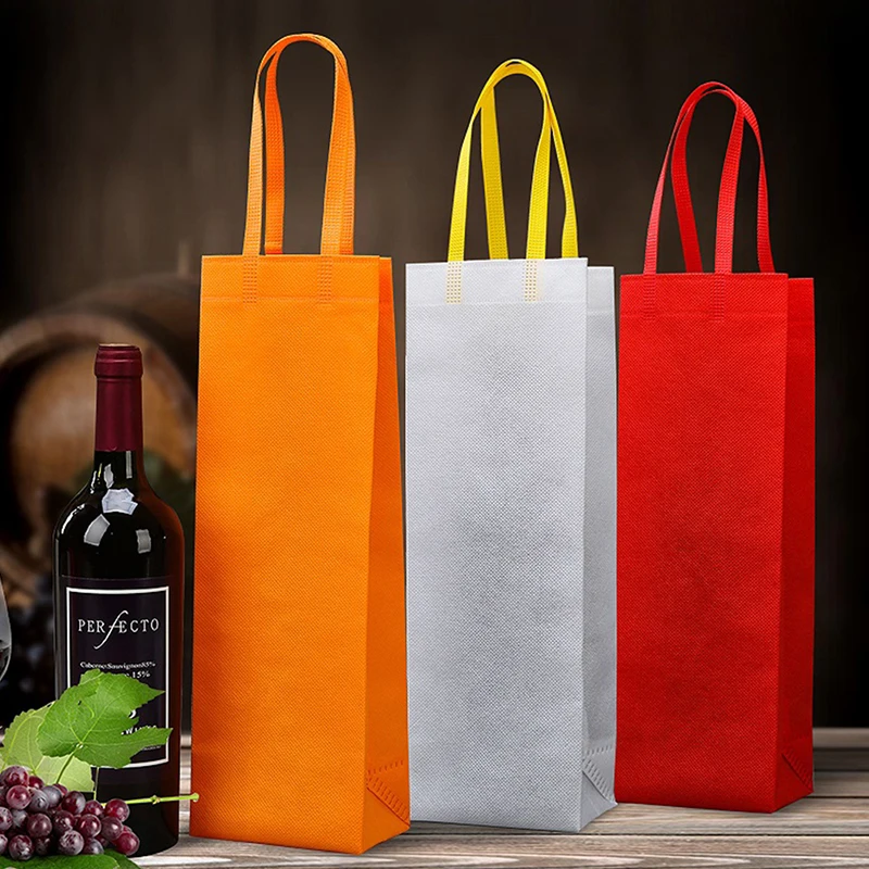Durable Non-Woven Wine Gift Bag – Waterproof Single or Double Bottle Champagne & Beer Tote with Top Handle, Foldable Reusable Bottle Carrier for Weddings, Parties, Banquets, Home, Office & Travel
