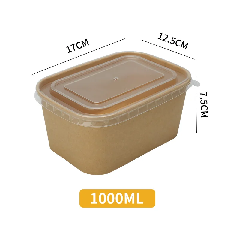 25PCS Kraft Paper Square Food Bowls with Clear Lids 500/650/750/1000ML Disposable Lunch Box Containers for Takeout Soup Salad Noodles Party Picnic Meal Prep - 图片 10