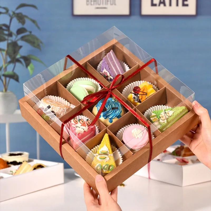 10PCS Disposable Nine-Grid Kraft Paper Boxes for Desserts, Fruits, Cakes, and Snacks, Eco-Friendly Takeaway Packaging for Spring Outings, Camping, Picnics, Parties, Brunch, Customizable Food Containers - 图片 2