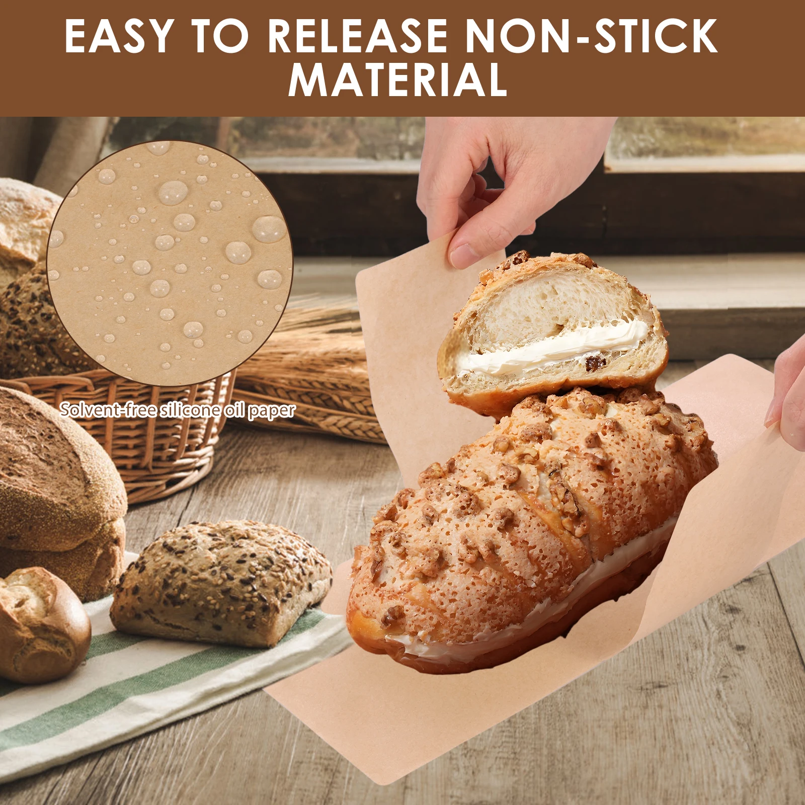 200PCS Nonstick Bread Loaf Pan Liners 9.85×5.12 inch, Heat Resistant Parchment Liners Made of Wood Pulp and Silicone Coating, Reusable Brown Baking Paper for Toast, Cake, Pizza, and Kitchen Oven Use - 图片 3