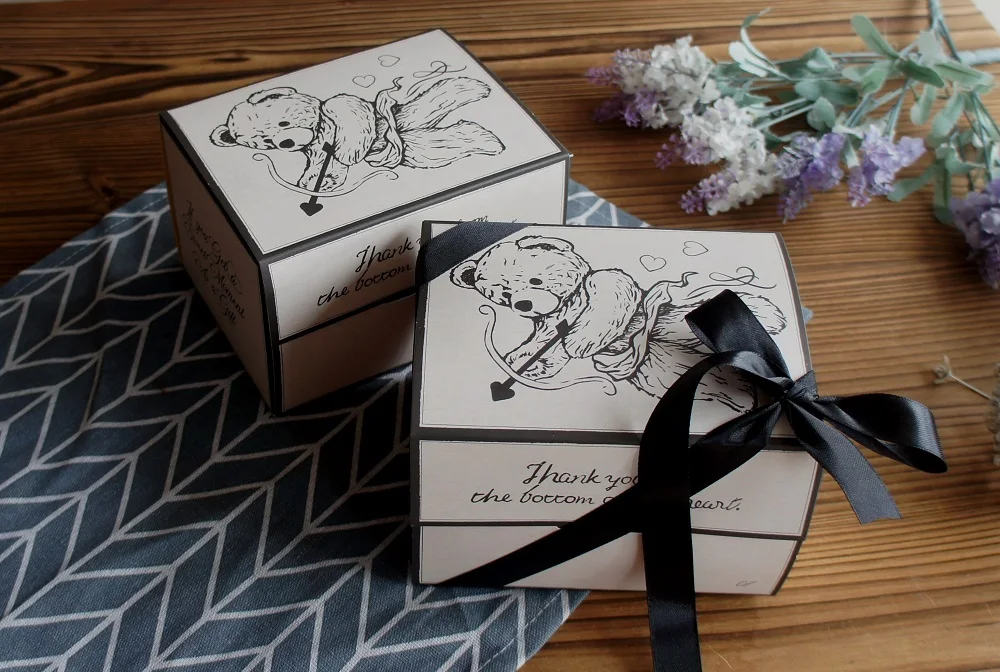 10 Pcs Blue Dog Bear Doll Paper Boxes 15.5×10×12cm for Wedding Birthday Valentine’s Day Chocolate Cookies Candy Macaron Packaging Food Safe Kraft Paper Gift Boxes 28