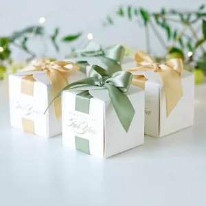 New Wedding Favor Gift Boxes with Ribbon, Candy Souvenir Boxes for Baby Shower, Birthday, Christening, Anniversary, Event Party Supplies, DIY Assemble
