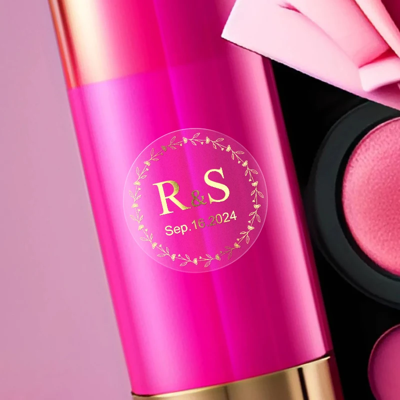 Custom Transparent Gold Foil Round Stickers – 24pcs Personalized Adhesive Labels for Weddings, Gifts, Envelopes, Party Favors, Candle Jars, Treat Boxes, Cookie Bags & Event Packaging