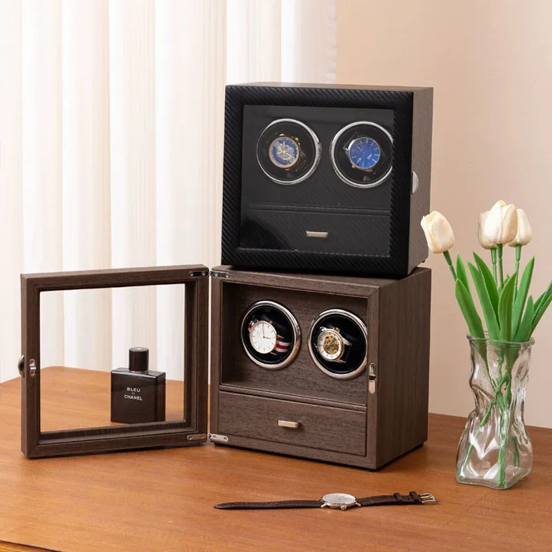 Automatic 2-Slot Watch Winder Box with Premium Wood Construction, Integrated Jewellery Drawer, LED Display Light, Memory Foam Cushions, Lid Stop Function, Quiet Japanese Motor, Perfect Storage and Display for Watches and Accessories