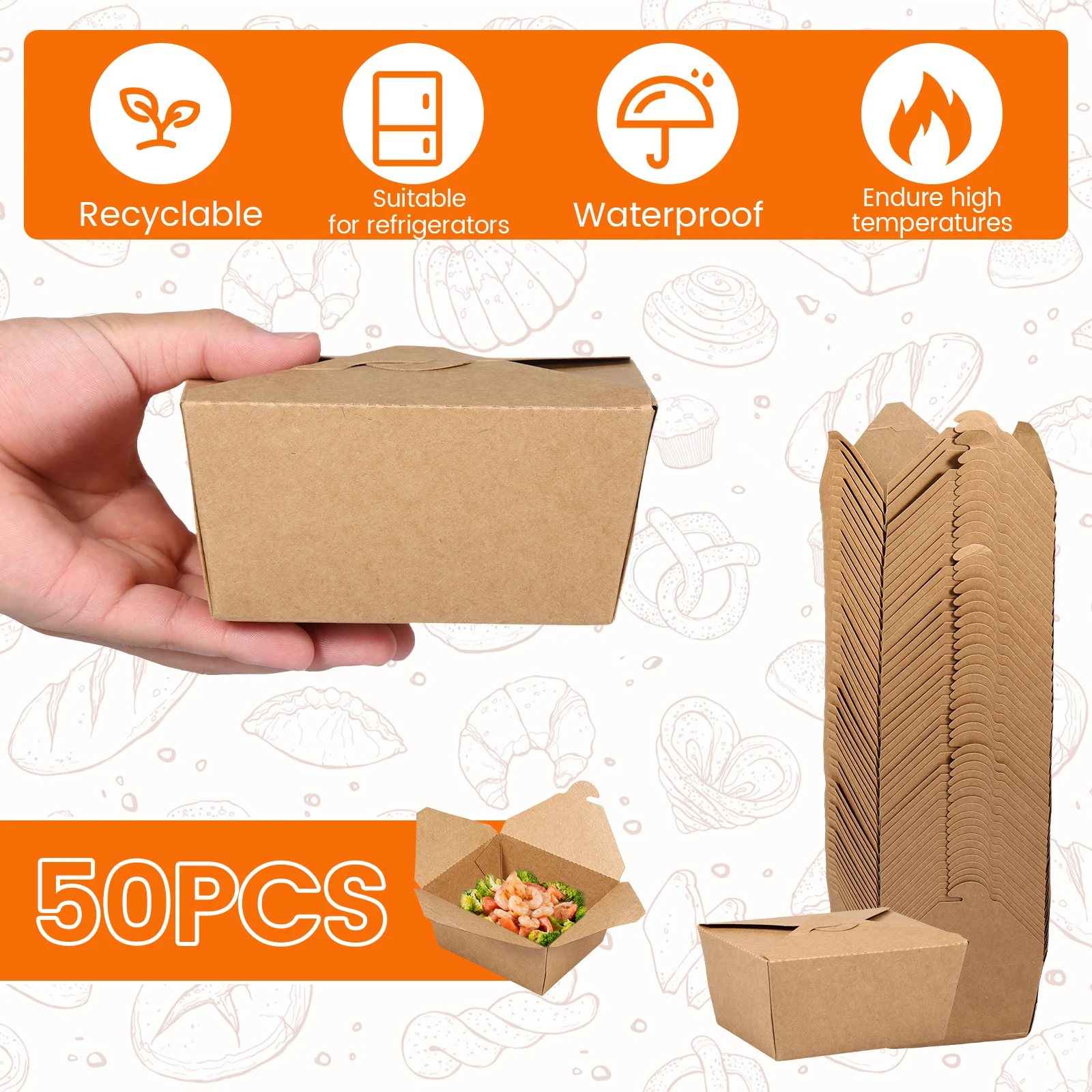 50Pcs Take Out Food Containers 30oz, Recyclable Food-Grade Paper To Go Boxes with Leakproof and Grease-Resistant Lamination, Snap-On Lid, Eco-Friendly Disposable Containers for Hot and Cold Dishes, Restaurant, Party, Catering 2