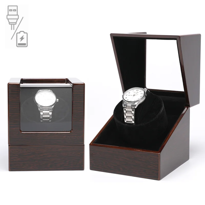 Luxury Wooden Single Automatic Watch Winder with Silent Mabuchi Motor, Glass Display Case, Battery or Adapter Powered Storage Box, Elegant Rotation Shaker for Mechanical Timepieces and Safe Jewelry Holder - 图片 12