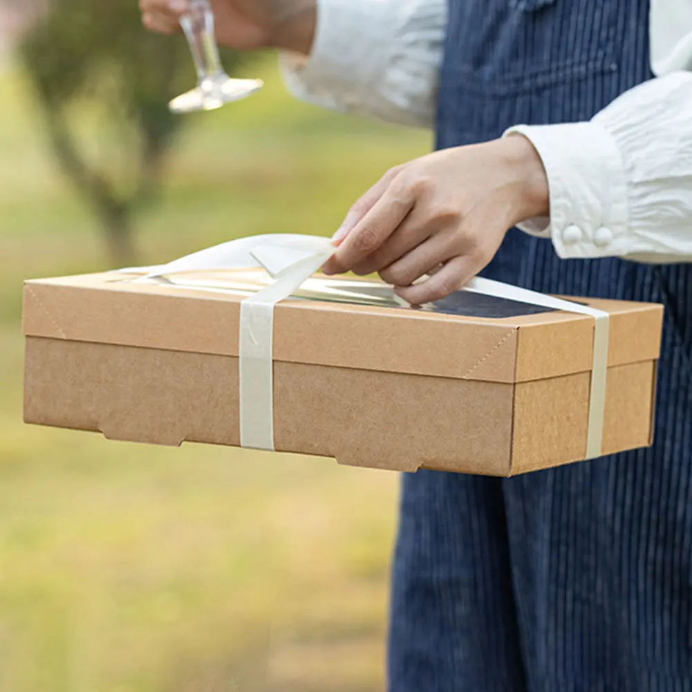 2Pcs Disposable Picnic Lunch Box Food Containers with Lid, Kraft Paper Bento Box for Fried Chicken, Salad, Cake, Takeout, Outdoor Camping, Birthday Party Supplies, Corrugated Paper Takeaway Packing Box 5