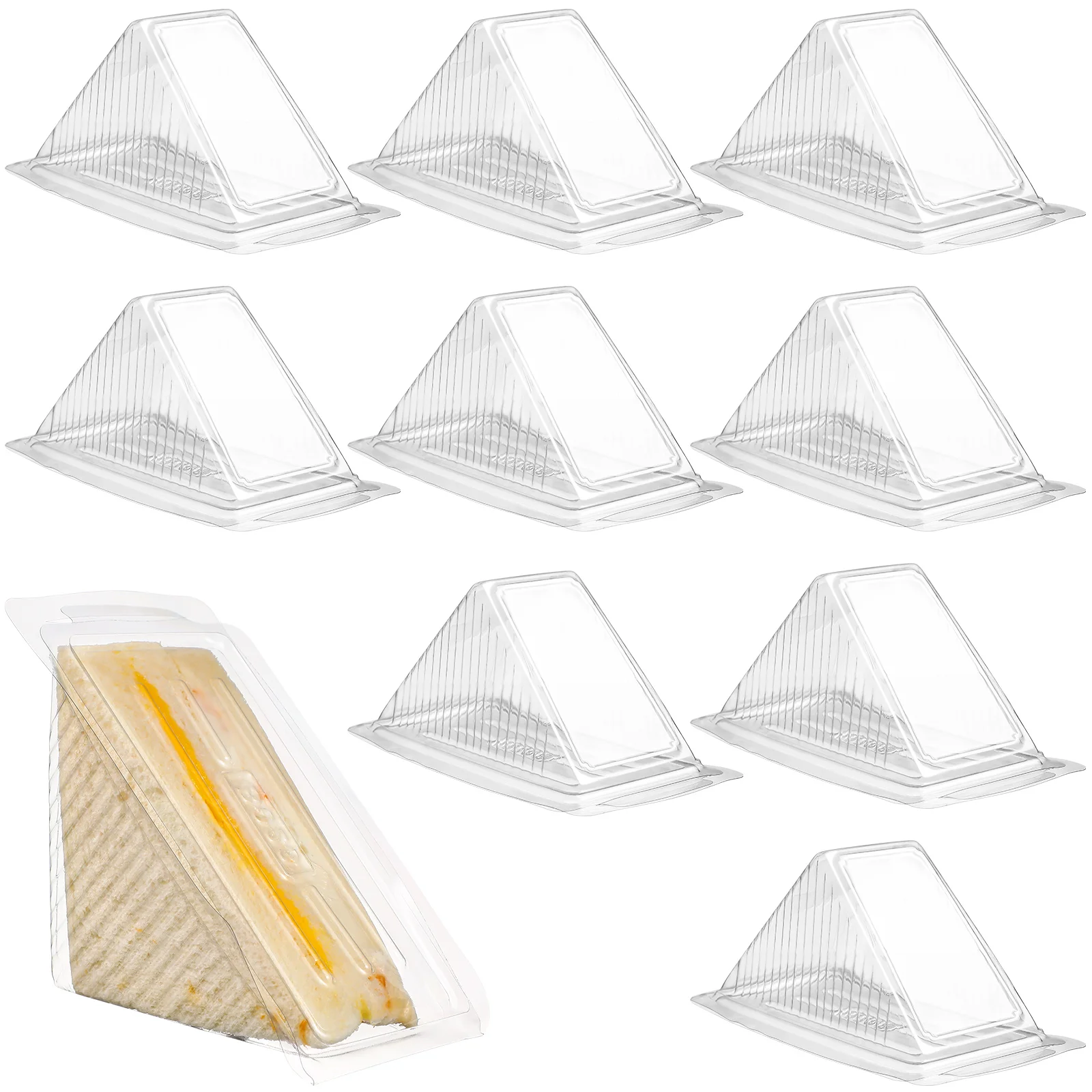 50-Pack Clear Plastic Sandwich Boxes with Lids – Disposable Mini Food Containers for Triangle Cakes, Burgers, Cupcakes, and Sandwiches – Ideal for Weddings, Birthdays, Baby Showers, and Party Catering - 图片 2
