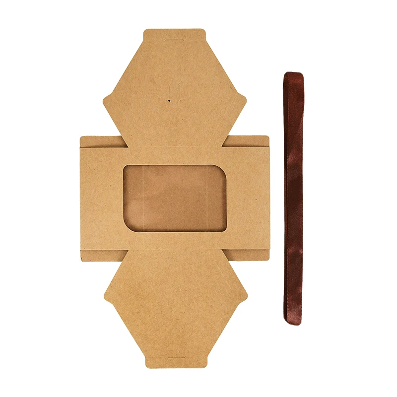 5Pcs Hexagon Kraft Paper Gift Boxes with Transparent Window, Brown and White Dessert Packaging Containers for Baking, Wedding Favors, Candy, Chocolates, and Party Gift Presentation - 图片 4