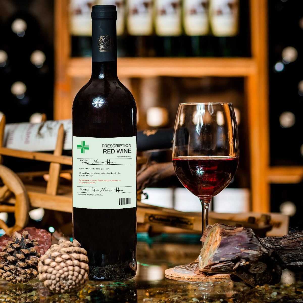 6-Pack Prescription-Themed Wine Bottle Stickers – Funny Christmas & Holiday Vinyl Labels for Birthday, Anniversary, Party Gifts, and Wine Decoration