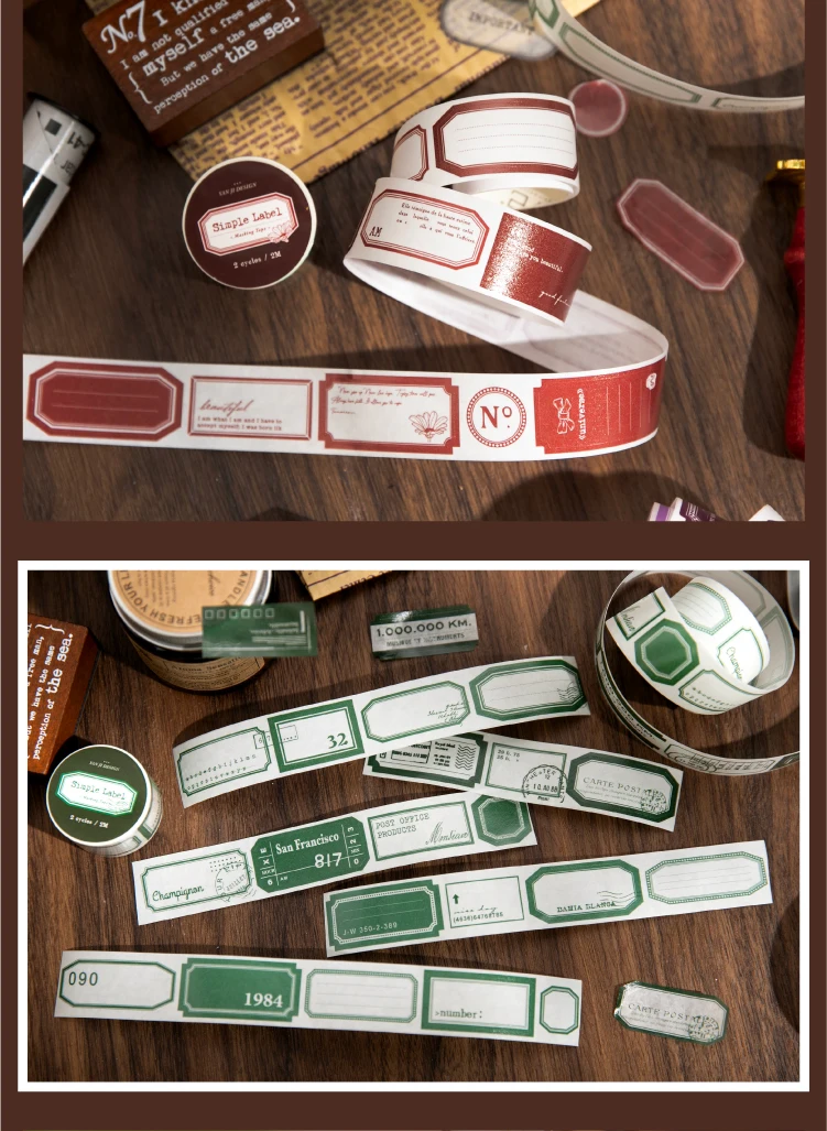 25mm x 2m Retro Simple Label Washi Sticker Tape Roll, Aesthetic Decorative Masking Tape for Collage, Planner, Scrapbook, Junk Journal, DIY Stationery, and Craft Packaging 8