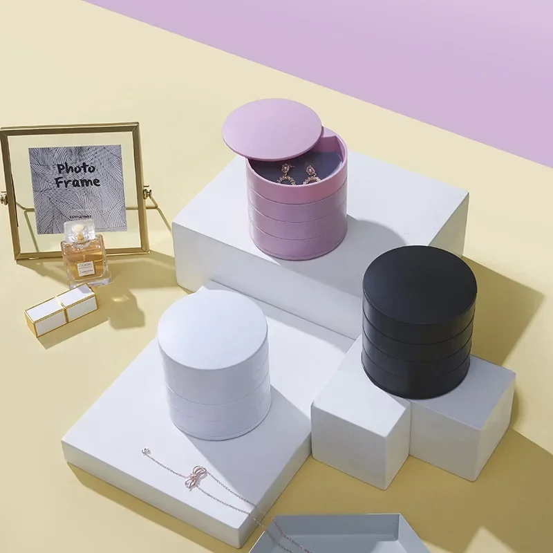 Travel Jewelry Organizer 💎 4 Layers Rotating Jewelry Storage Box – Women’s Necklace, Earring, and Ring Organizer – Portable Travel Jewelry Case with Lid – ABS Plastic Desk Organizer for Bracelets & Accessories