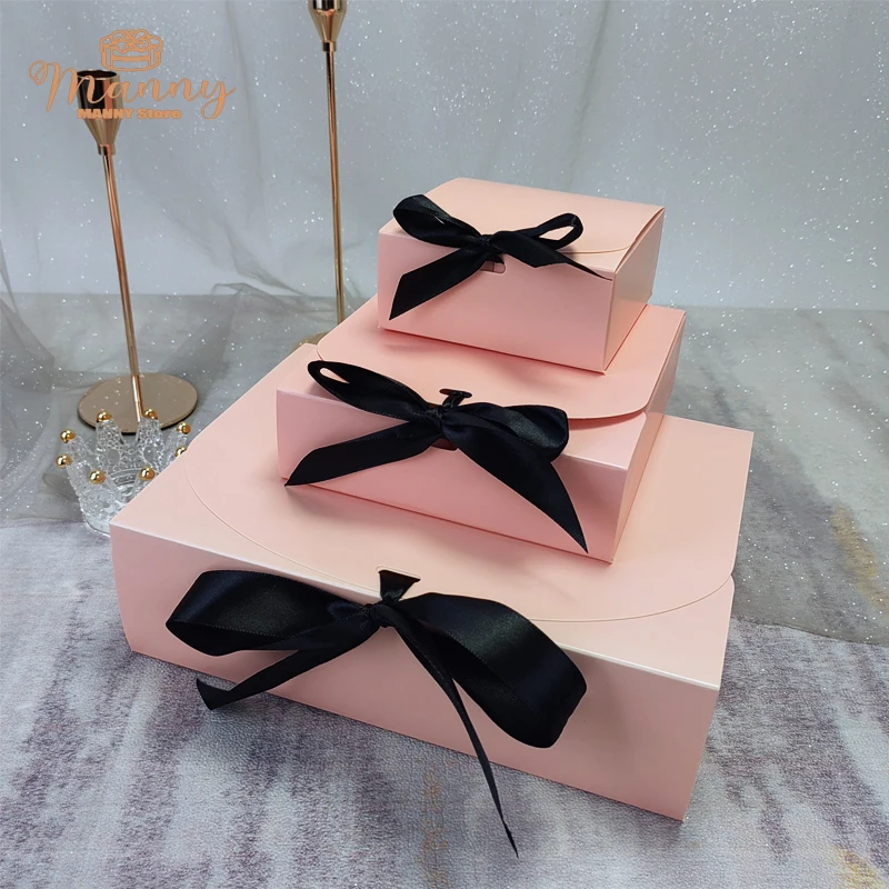 5pcs/10pcs Black Gift Boxes Small Packaging Box with Bow and Ribbon, Blank Kraft Paper DIY Custom Sizes and Logo Printing for Weddings, Birthdays, Parties, Jewelry, Confectionery, Fast Shipping - 图片 3