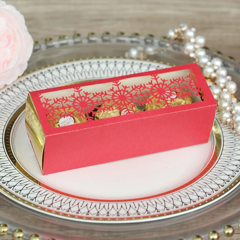 50Pcs Laser Cut Christmas Snowflake Packaging Gift Boxes, Drawer Style Candy Chocolate Box Favor, Pearl Paper Merry Christmas New Year Party Decoration Packaging Box with Pull Drawer Design 8