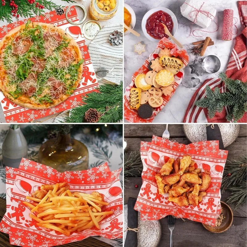 20pcs Christmas-Themed Greaseproof Deli Paper Sheets for Sandwiches, Burgers, Fries, and Snacks – Food-Grade Eco-Friendly Basket Liners for Holiday Parties, Baking, and Festive Food Presentation 6
