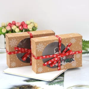 12pcs Christmas Cookie and Doughnut Paper Boxes with Clear Window, Bakery Gift Boxes with Festive Ribbons for Holiday Parties, Treat Packaging, Holiday Cookie Gift Presentation