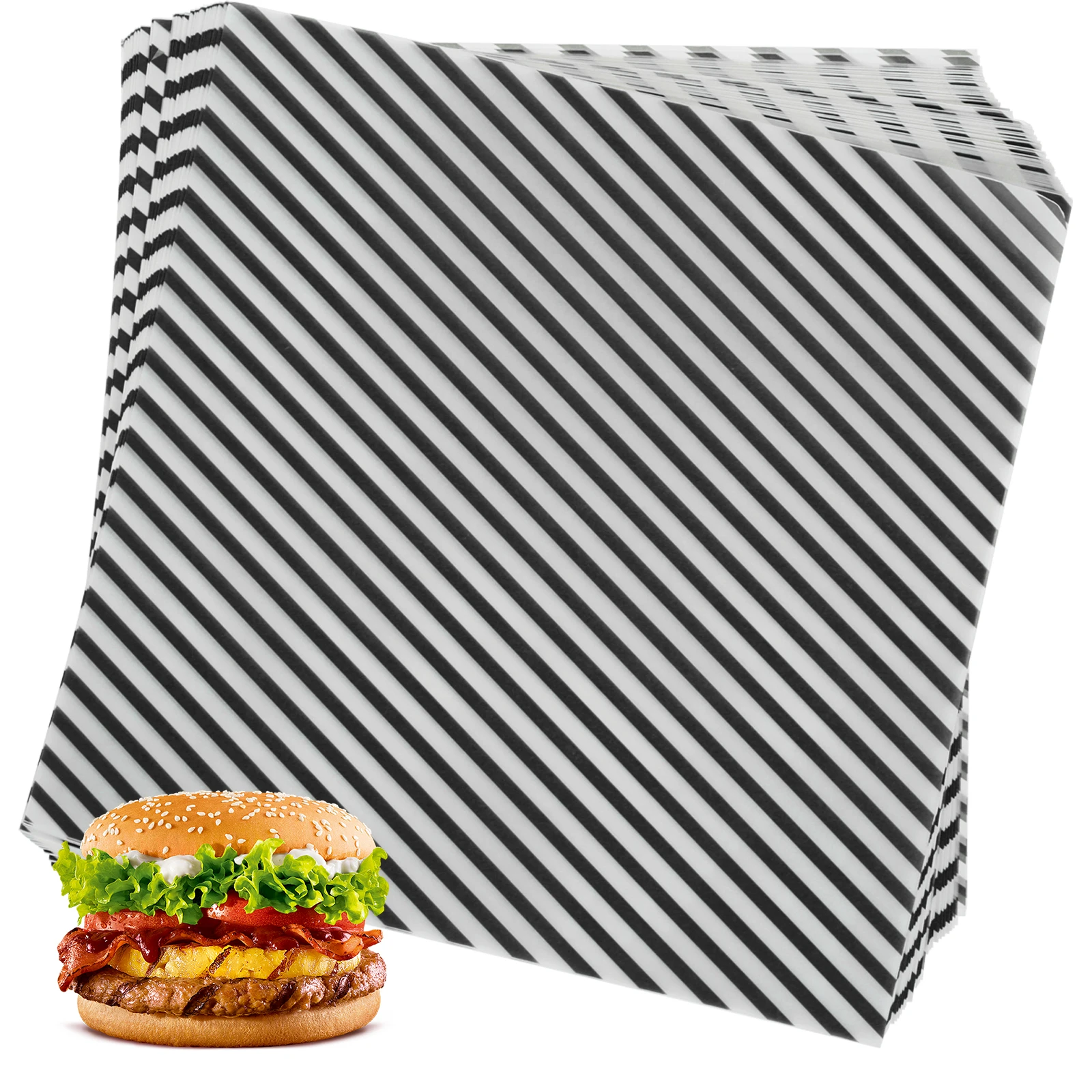 200 Sheets Food Wrapping Paper Striped Print Oil-Resistant Dry Waxed Deli Paper for Sandwiches, Fries, Hot Dogs, Hamburgers, Snacks, Cafeteria, Restaurant, Picnic, Party Use 7