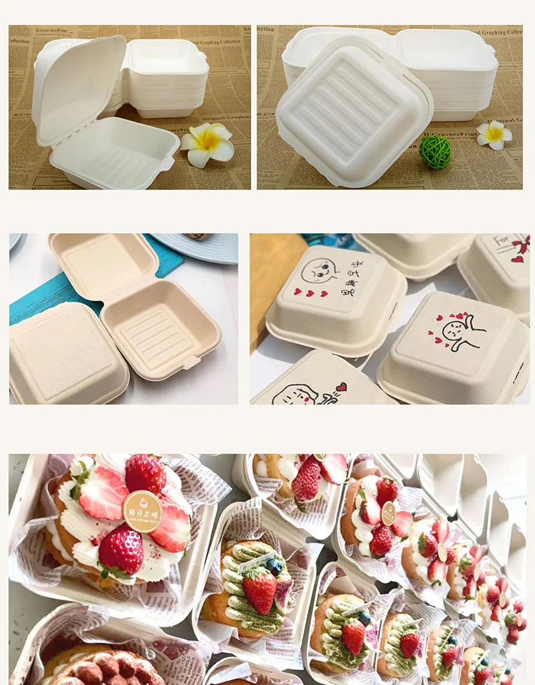 20/10pcs Disposable Bento Food Containers, Biodegradable Sugarcane & Wheat Straw Lunchboxes for Desserts, Cakes, Burgers, Snacks, Microwavable Meal Prep, Eco-Friendly Home Takeout Packaging 11