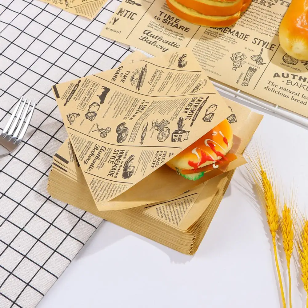 Food-Grade Greaseproof Parchment Paper Sheets for Burgers, Sandwiches, Fast Food Packaging, Bakery Liner Rolls, Brown Disposable Non-Stick Food Wrapping Paper – 100 Sheets Set - 图片 5