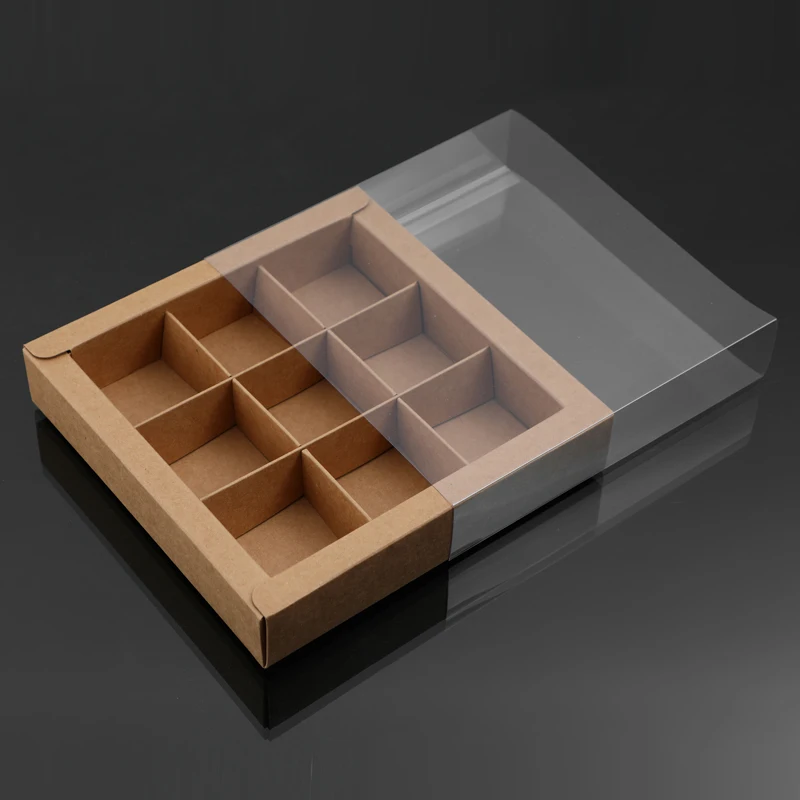 10PCS Chocolate Macarons and Mooncake Boxes with 4/9 Grid Inserts, PVC Transparent Window Gift Packaging, Ideal for Weddings, Christmas, Birthdays, Party Favors, Desserts, and Holiday Celebrations 10