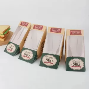 Wedge-Shaped Sandwich Boxes with Window, Eco-Friendly Kraft Paper Takeaway Containers for Bakery, Restaurant, Café, Bistro, Stackable, Leak-Proof, Oil-Resistant, Factory Direct Supply