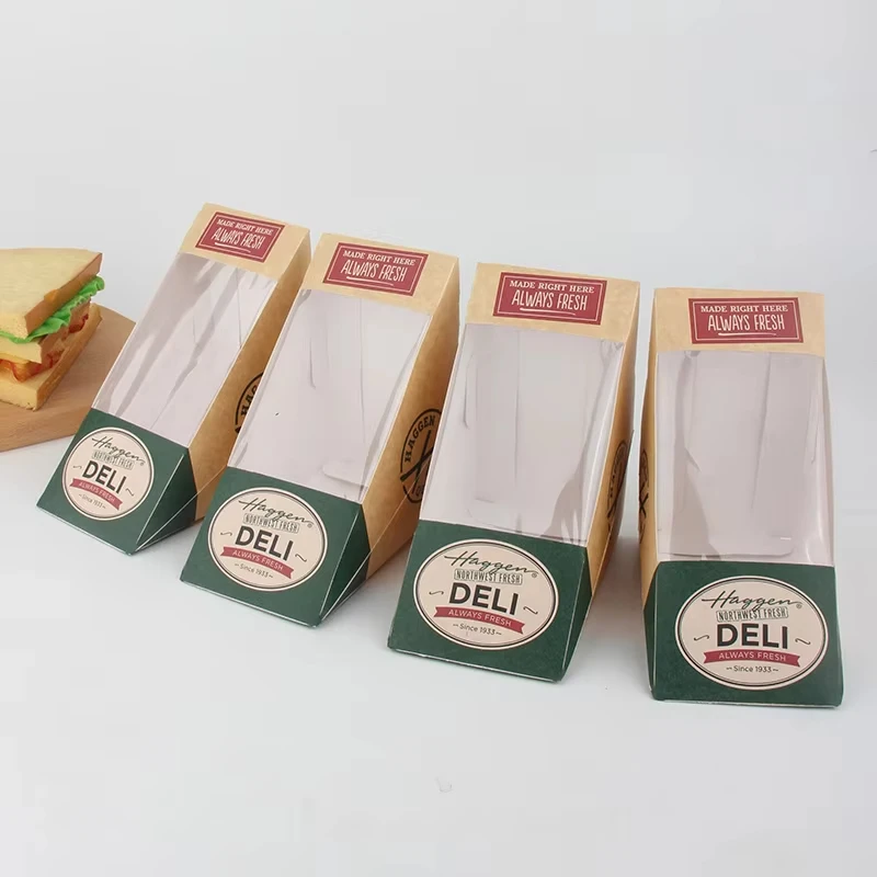 Wedge-Shaped Sandwich Boxes with Window, Eco-Friendly Kraft Paper Takeaway Containers for Bakery, Restaurant, Café, Bistro, Stackable, Leak-Proof, Oil-Resistant, Factory Direct Supply