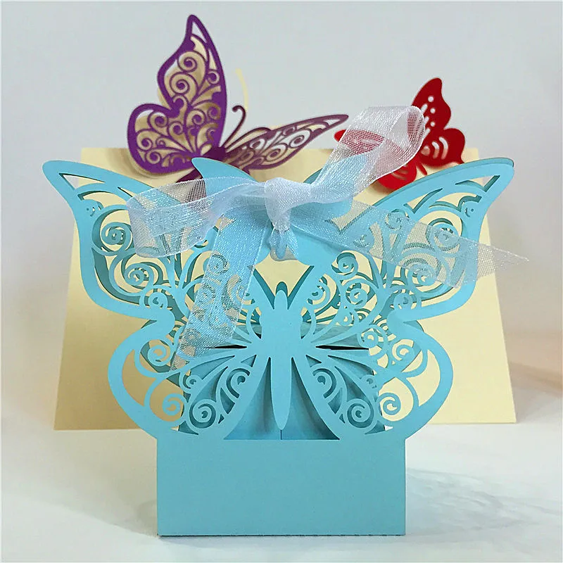 50pcs Laser Cut Candy Favor Boxes with Ribbons, Wedding Gift Cartons for Chocolate Cookie Treats, Baby Shower Bridal Shower Party Supplies, Solid Color & Rainbow Decorative Packaging
