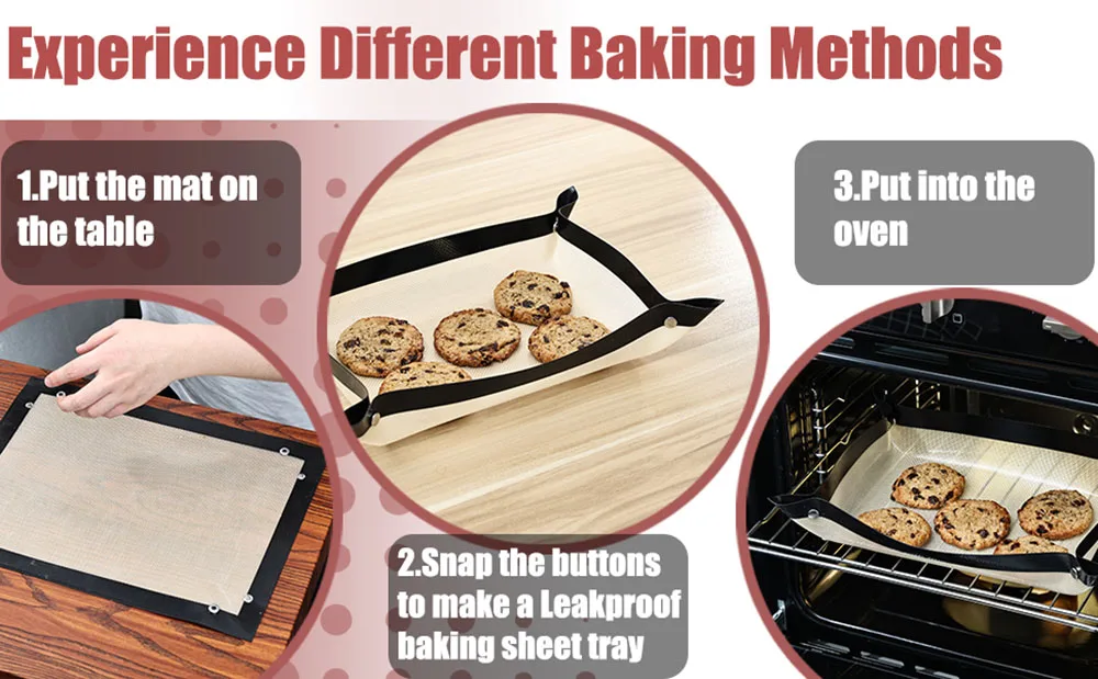 Silicone Baking Mat with Corner Buttons – Reusable Non-Stick Oven Liner, Heat-Resistant Pastry & Cookie Mat, Leak-Proof Baking Basket for Pizza, Roasts, Pastries, and Oven Use Silicone Baking Mat with Corner Buttons – Reusable Non-Stick Oven Liner, Heat-Resistant Pastry & Cookie Mat, Leak-Proof Baking Basket for Pizza, Roasts, Pastries, and Oven Use