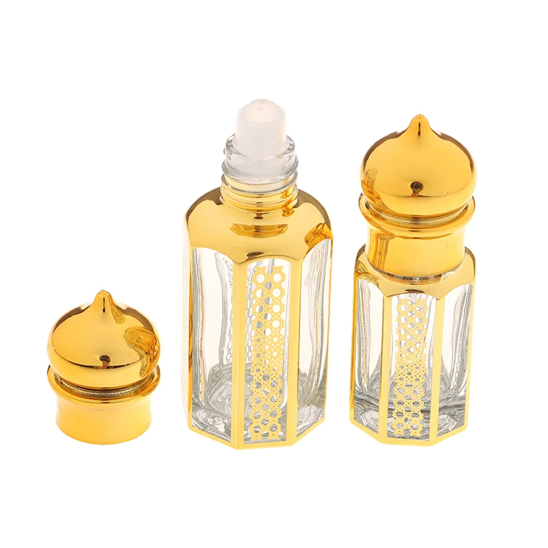 3/6/15ml Gold Mini Glass Roller Bottles, Refillable Travel Perfume & Essential Oil Containers, Octagon Roll-On Bottles for DIY Fragrance, Beauty Oil, Aromatherapy, Portable Cosmetic Sub-Bottles - 图片 4