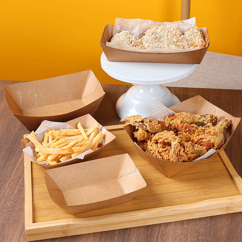 5/10 Pack Brown Kraft Paper Food Trays Disposable Snack Boats for Wedding Parties BBQs French Fries Nachos Hot Dogs Candy Catering Food Serving Containers - 图片 3